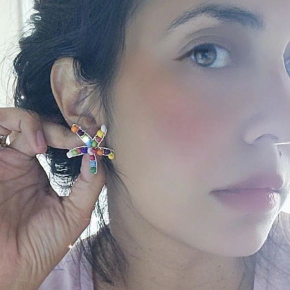 New wire wrapped handmade silver earrings multicolored - Picture 4 of 4